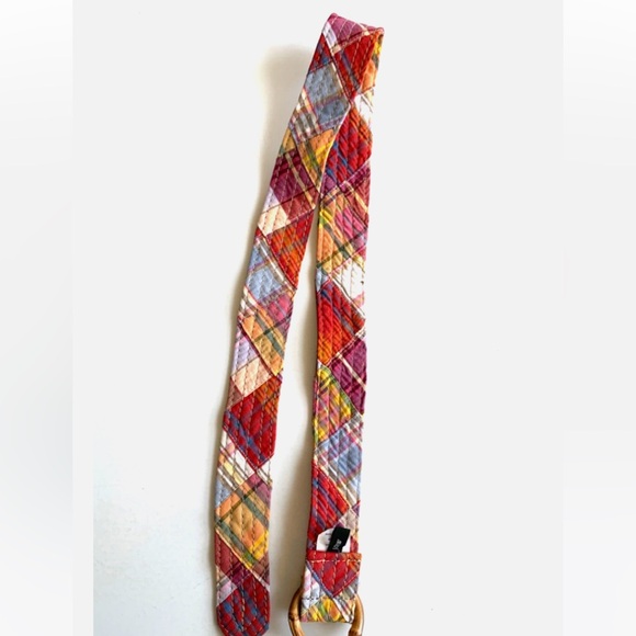 J CREW Womens Belt S MADRAS Plaid Cotton Fabric Wood Bamboo Buckle Ring - Picture 4 of 5